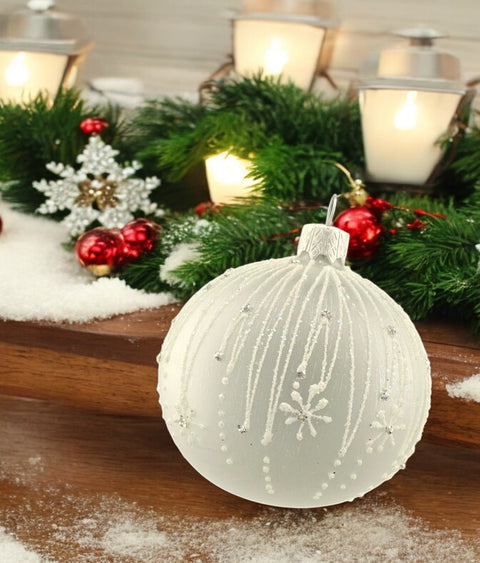 Silver Blown Glass Ornament - Modern Design - Icy Rain - Hand Made In Ukraine - Hand Painted - Keepsake Ornament - Natural Glass