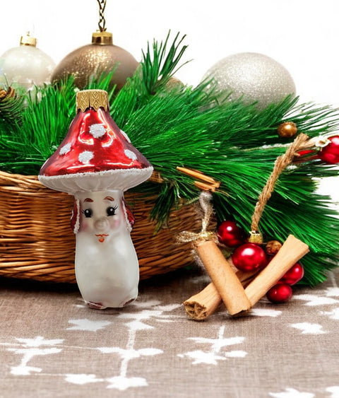 Glass mushroom with face ornament