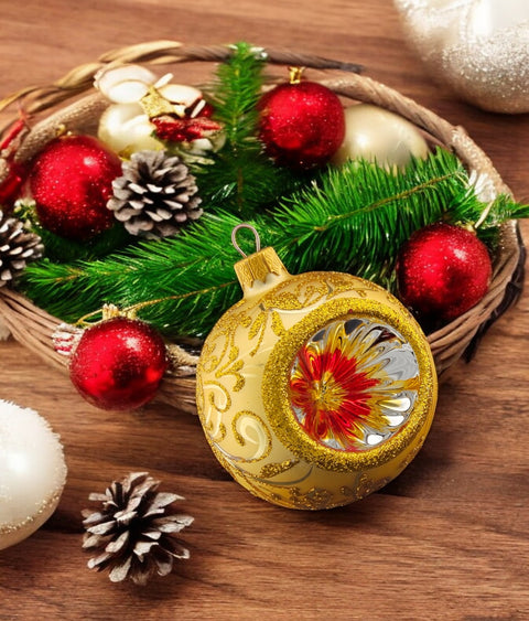Gold Blown Glass Ornament - Gold Reflector - Hand Made In Ukraine - Hand Painted - Refractor Ornament - Keepsake Ornament - Natural Glass