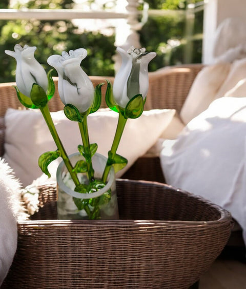 White Glass Rose - Handcrafted Long Stem Flower