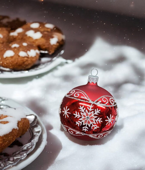 Red Glass Ball Ornament Snowflake