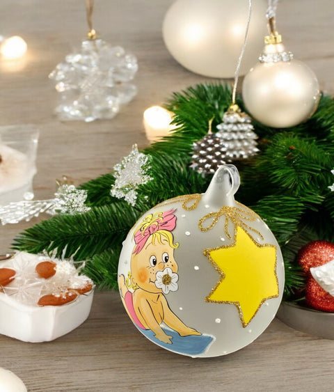Frosted Blown Glass Ornament, Handcrafted Baby's First Christmas, Keepsake Ornament Handmade In Ukraine, Customization Available, Pink