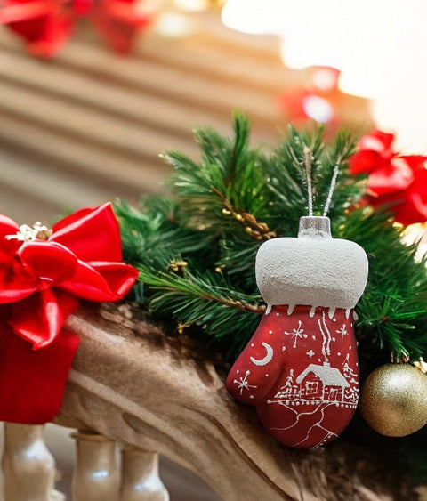 Glass red mitten ornament