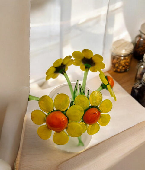 Yellow Glass Daisy - Handcrafted Short Stem Flower