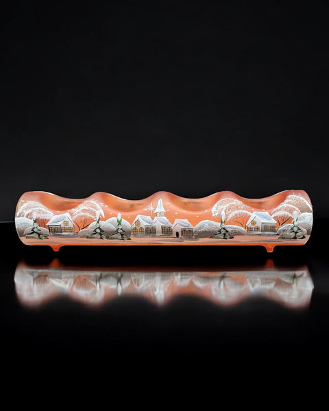 Orange Glass Quad Candle Holder, Hand Crafted in Ukraine, White Church Winter Wonderland, Wonderful Year Round