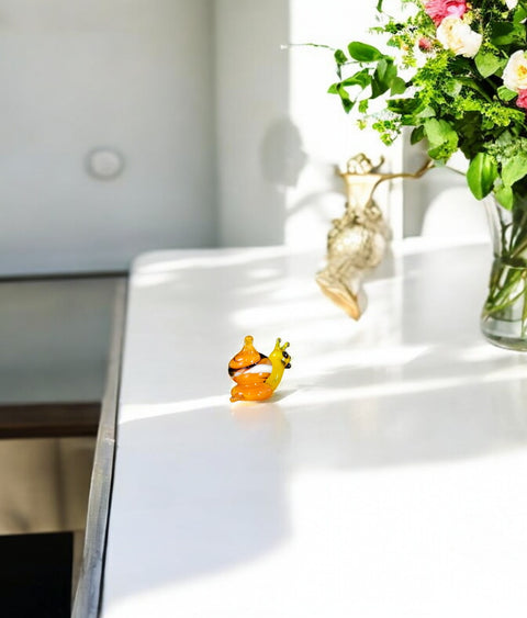 Orange Snail Figurine, Mini Glass Murano Quality Lampworking Glass Figurine, Hand Made In Ukraine, A Great Addition To Your Collection