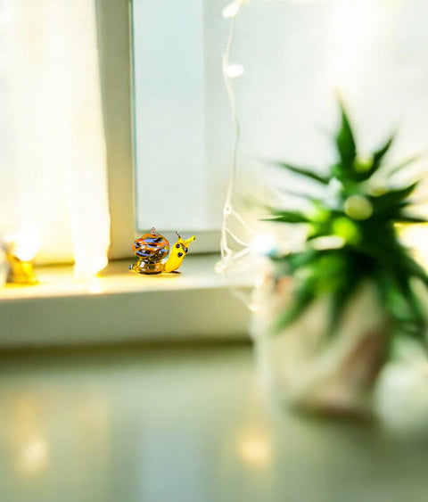 Amber Snail Figurine, Mini Glass Murano Quality Lampworking Glass Figurine, Hand Made In Ukraine, A Great Addition To Your Collection