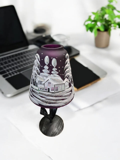 Purple Glass Lamp Candle Holder - White Cabins