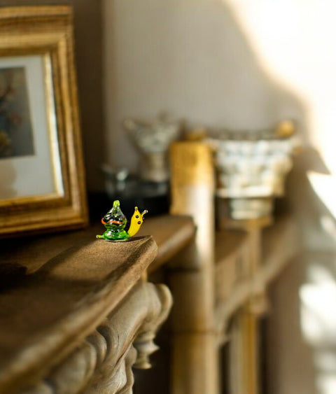 Green Snail Figurine, Mini Glass Murano Quality Lampworking Glass Figurine, Hand Made In Ukraine, A Great Addition To Your Collection
