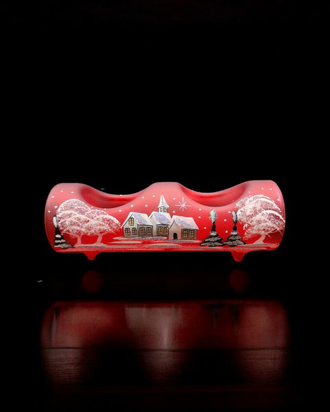 Red Glass Double Candle Holder, Hand Crafted in Ukraine, White Church Winter Wonderland, Wonderful Year Round