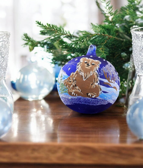 Blue Blown Glass Ornament, Handcrafted Teddy Bear Design, Keepsake Ornament Handmade In Ukraine, A Great Addition To Any Tree