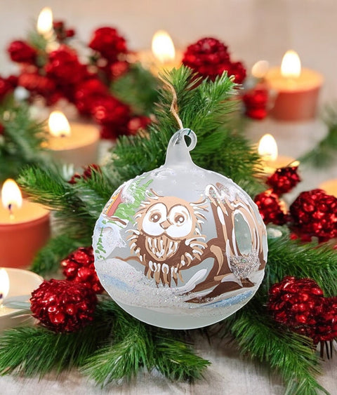 Frosted Blown Glass Ornament - Handcrafted - Fun Owl Design