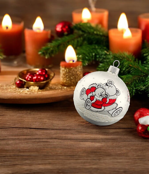 Silver Blown Glass Ornament, Handcrafted Bears In Santa Suit Design, Keepsake Ornament Handmade In Ukraine, A Great Addition To Any Tree!