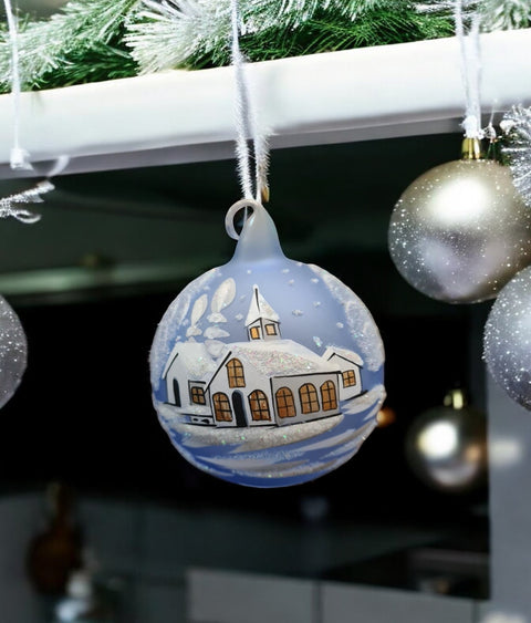 Church Design Light Blue Glass Ball Ornament