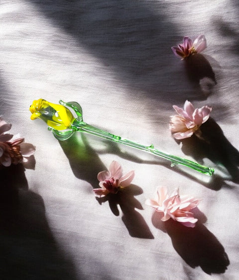 Yellow Glass Rose - Handcrafted Short Stem Flower