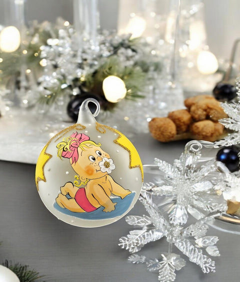 Frosted Blown Glass Ornament, Handcrafted Baby's First Christmas, Keepsake Ornament Handmade In Ukraine, Customization Available, Pink