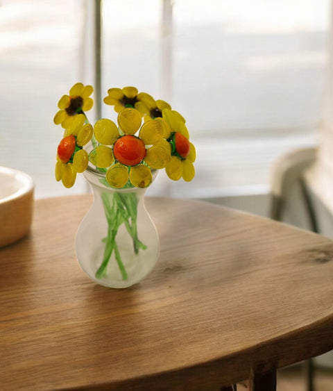 Yellow Glass Daisy - Handcrafted Short Stem Flower