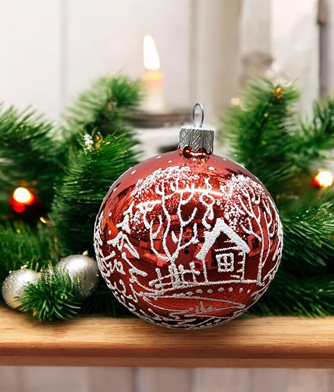 Red Blown Glass Ornament - Handcrafted -  White Cabins Design