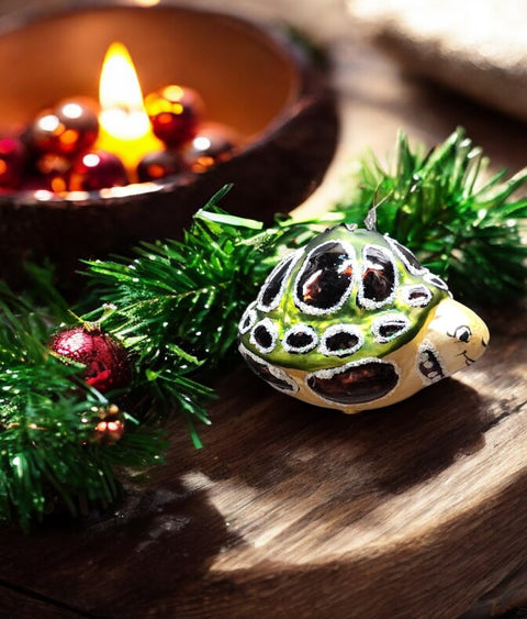 Hand Decorated Glass Keepsake Ornament - Charming Turtle/Tortoise Design