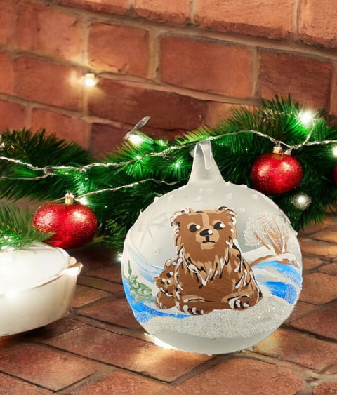 Frosted Blown Glass Ornament, Handcrafted Brown Teddy Bear Design, Keepsake Ornament Handmade In Ukraine, A Great Addition To Any Tree