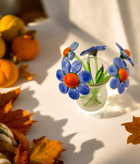 Light Blue Glass Daisy, Handcrafted Glass Flower, Hand Made In Ukraine Using Murano Quality Glass, Great Gift For Flower Lovers, 6 Inch Daisy