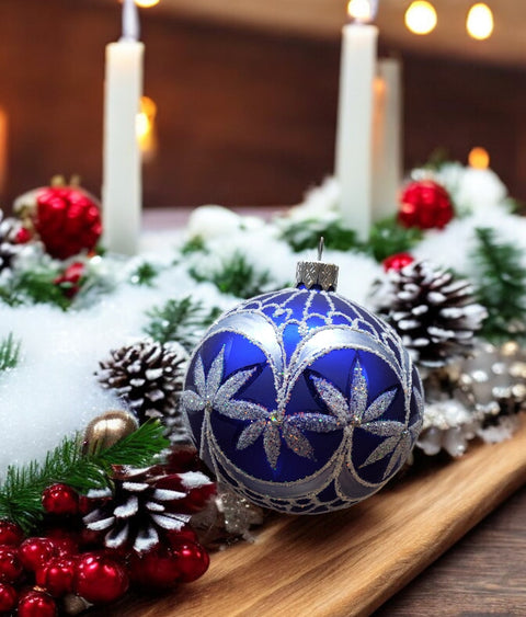 Palm Tree Design Blue Glass Ball Ornament