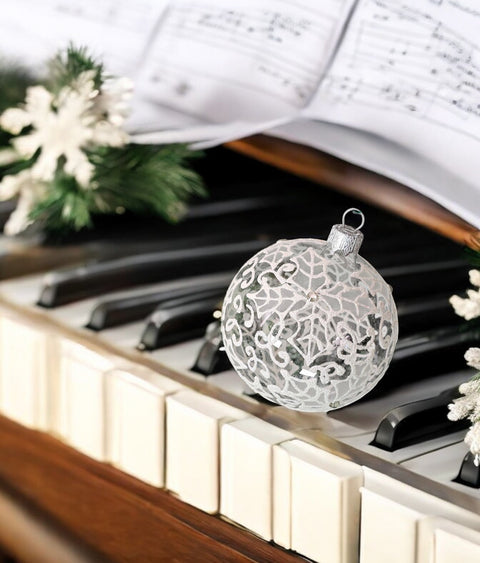Frosted Blown Glass Ornament - Handcrafted - Holly Leaves Design