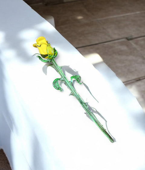 Yellow Glass Rose- Handcrafted Long Stem Flower