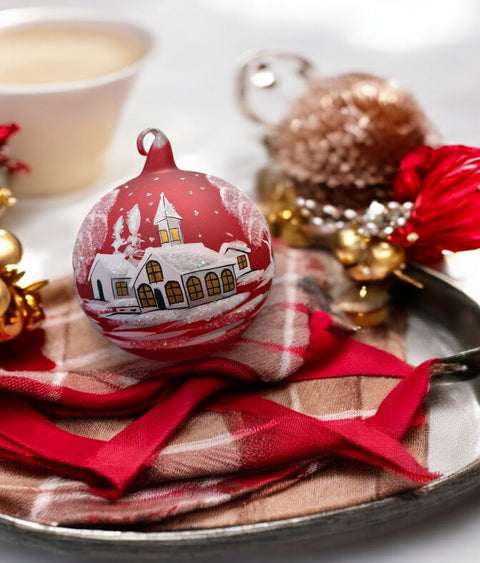 Church Design Red Glass Ball Ornament