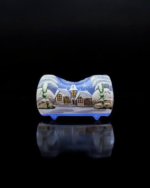Light Blue Glass Single Candle Holder, Hand Crafted in Ukraine, White Church Winter Wonderland, Wonderful Year Round