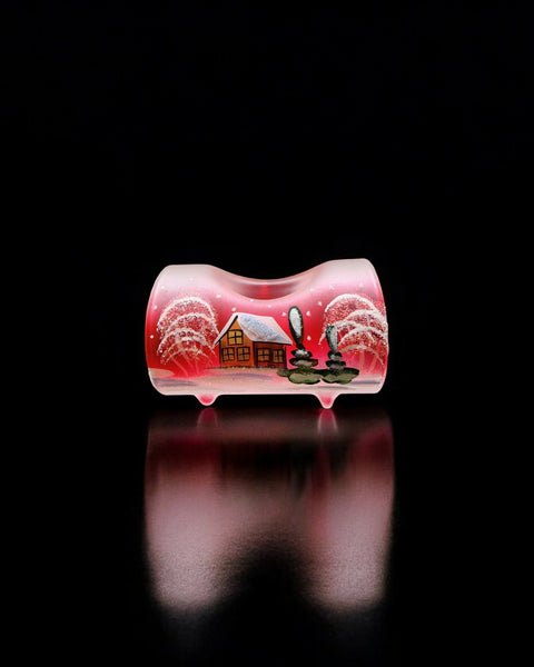 Red Ombre Glass Single Candle Holder, Hand Crafted in Ukraine, Brown Church Winter Wonderland, Wonderful Year Round