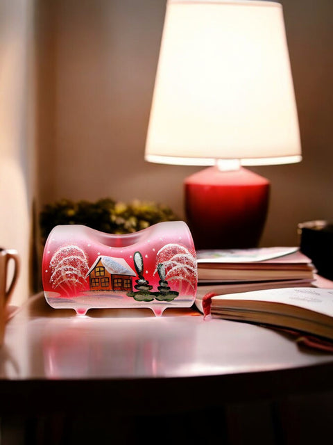 Red Ombre Glass Single Candle Holder - Brown Church Yule Log Style
