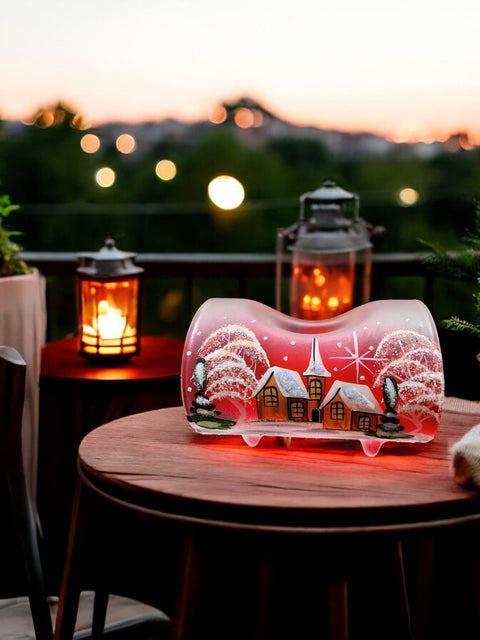 Red Ombre Glass Single Candle Holder - Brown Church Yule Log Style