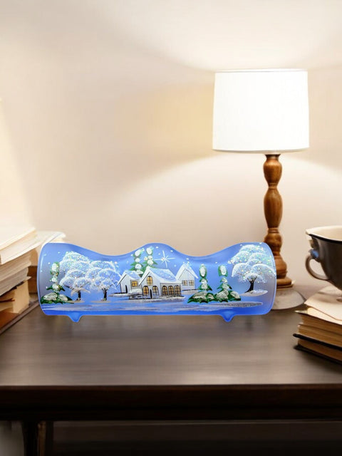 Light Blue Glass Double Candle Holder  - White Cabins  Yule Log Style