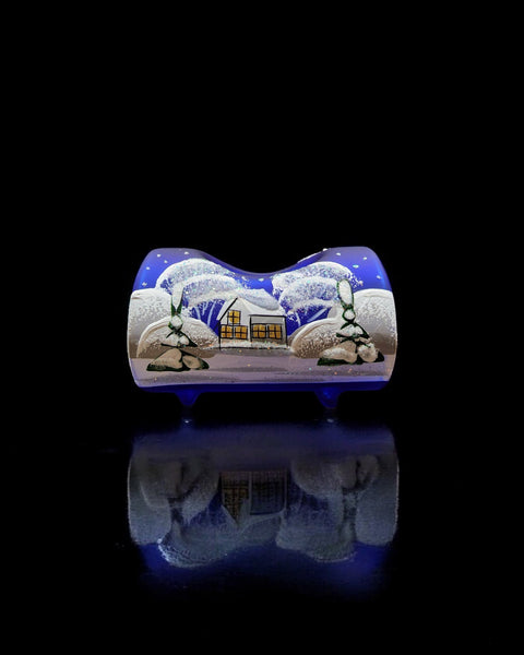 Blue Glass Single Candle Holder, Hand Crafted in Ukraine, White Church Winter Wonderland, Wonderful Year Round