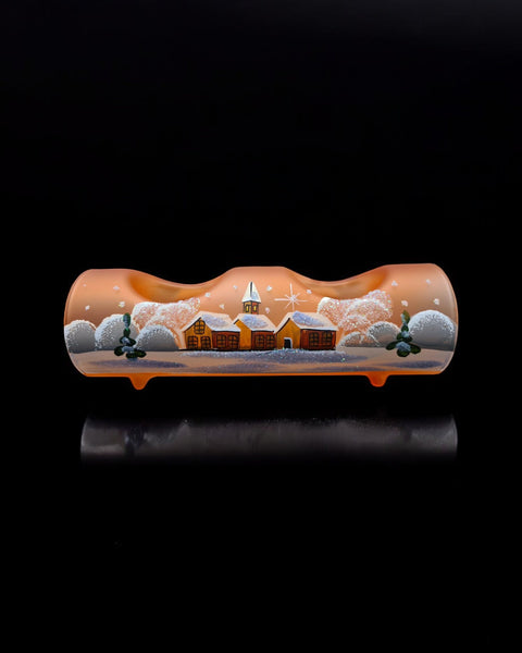 Orange Glass Double Candle Holder  - Brown Cabins Yule Log Style