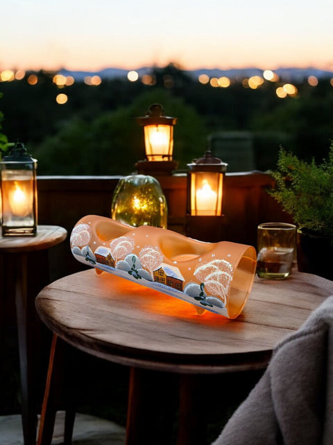 Orange Glass Double Candle Holder - Brown Cabins Yule Log Style