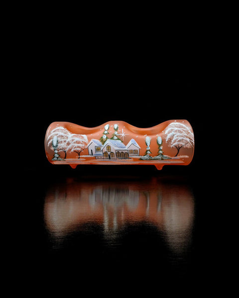 Orange Glass Double Candle Holder, Hand Crafted in Ukraine, White Cabin Winter Wonderland, Wonderful Year Round