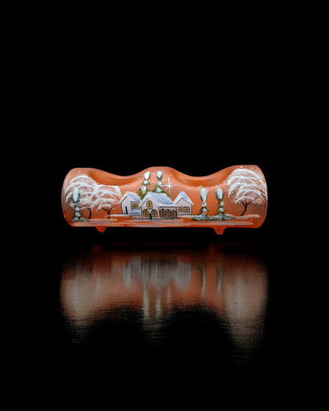 Orange Glass Double  Candle Holder  - White Cabins Yule Log Style