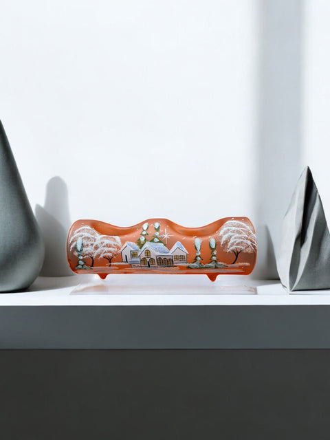 Orange Glass Double Candle Holder - White Cabins Yule Log Style