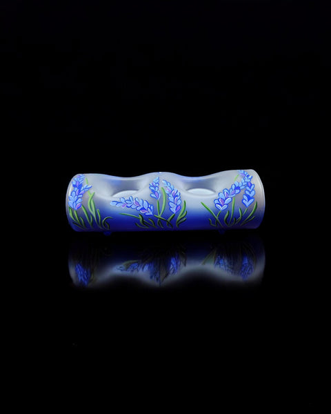 Blue Glass Double Candle Holder, Hand Crafted in Ukraine, Lavender Flower Design, Wonderful Year Round