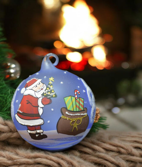 Light Blue Blown Glass Ornament - Handcrafted - Charming Santa Claus Design