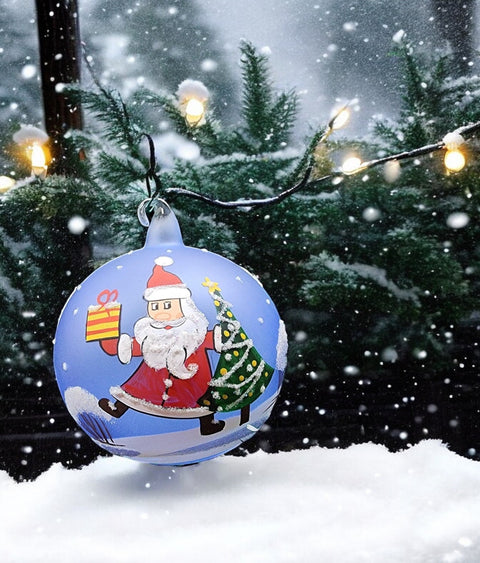 Light Blue Blown Glass Ornament - Handcrafted - Santa Claus
