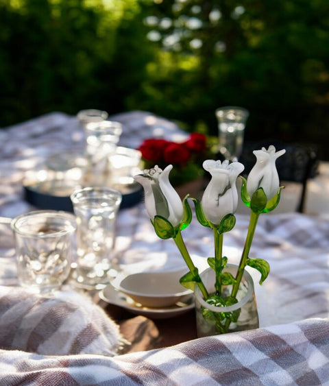 White Glass Rose - Handcrafted Long Stem Flower