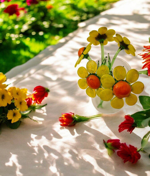 Yellow Glass Daisy - Handcrafted Short Stem Flower