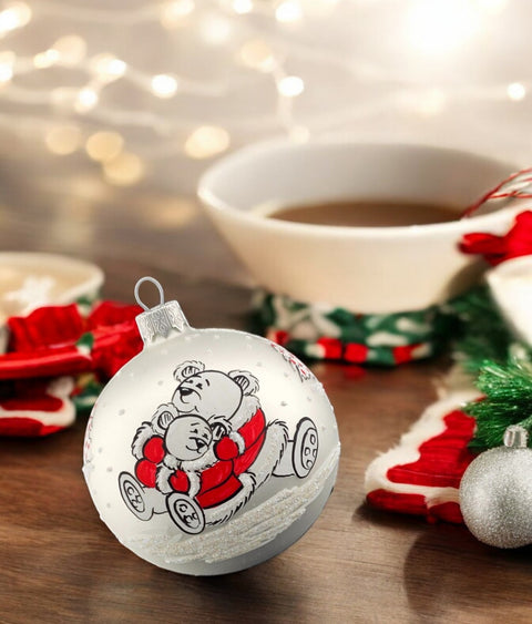 Silver Blown Glass Ornament, Handcrafted Bears In Santa Suit Design, Keepsake Ornament Handmade In Ukraine, A Great Addition To Any Tree!