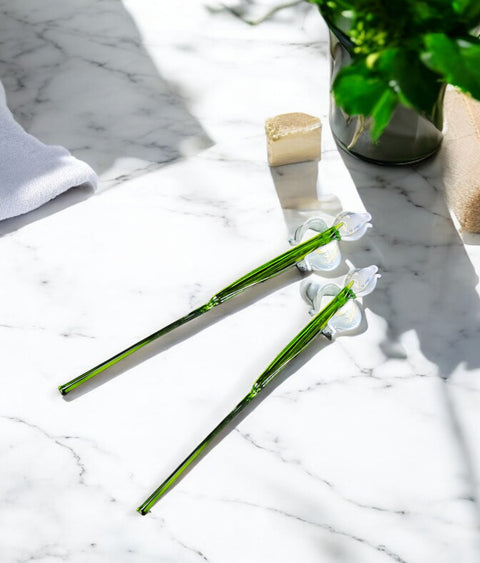 White Glass Iris, Handcrafted Glass Flower, Hand Made In Ukraine Using Murano Quality Glass, Great Gift For Flower Lovers, 12 Inch Iris