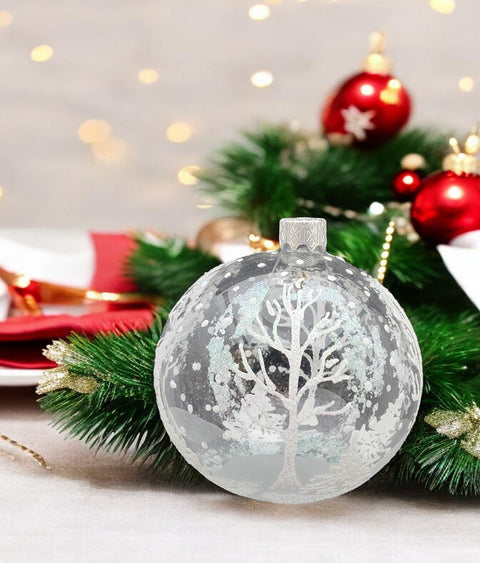 Frosted Blown Glass Ornament - Handcrafted - Winter Trees Design