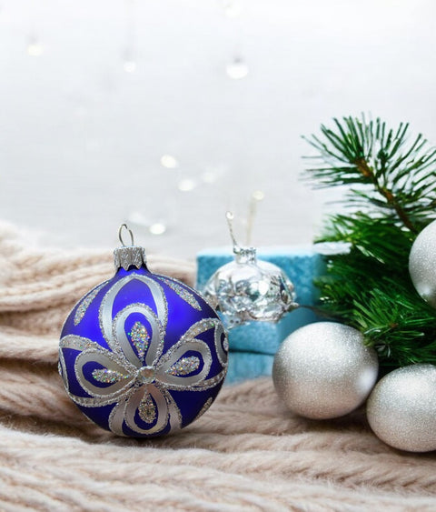 Blue Blown Glass Ornament - Handcrafted - Hand Made - Modern Design