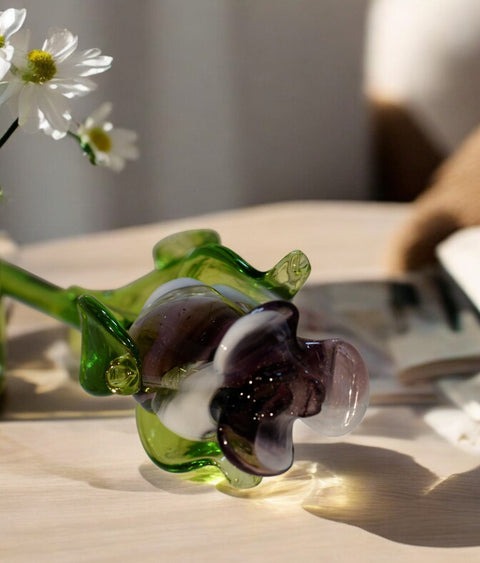 Purple & White Glass Rose, Handcrafted Glass Flower, Hand Made In Ukraine Using Murano Quality Glass, Great Gift For Flower Lovers, 12 Inch Rose